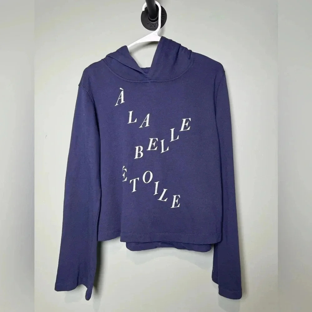 Anthropologie‎ Women’s La Belle Cropped Graphic Hoodie Size X-Small Navy Blue